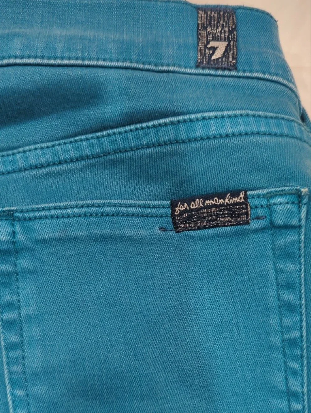 7 For All Mankind Teal Slim, Straight Jeans - Like New